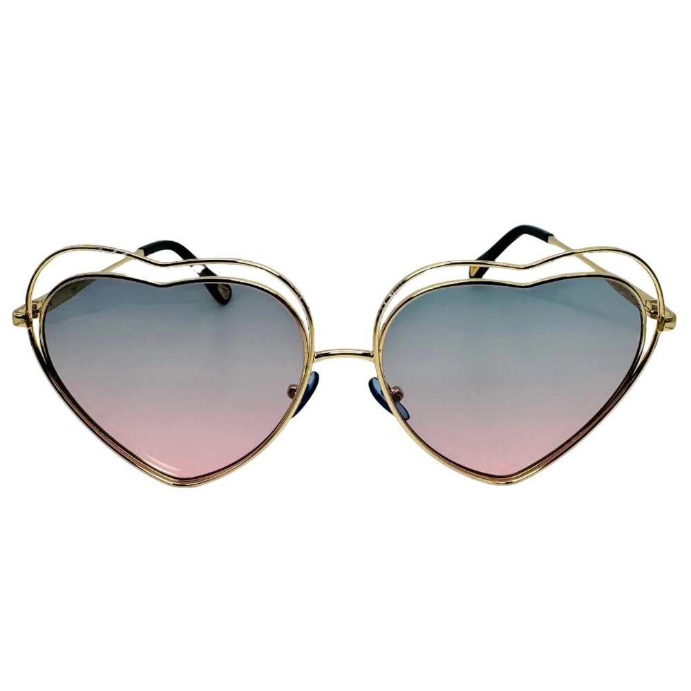 6062RB: Red/Blue Lens Heart Sunglasses with Unique Double Frame